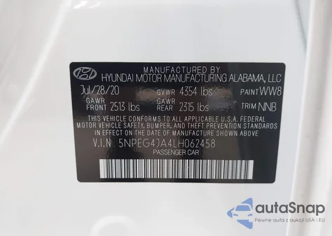 2020 Hyundai Sonata Se из США, поврежденный, VIN 5NPEG4JA4LH062458